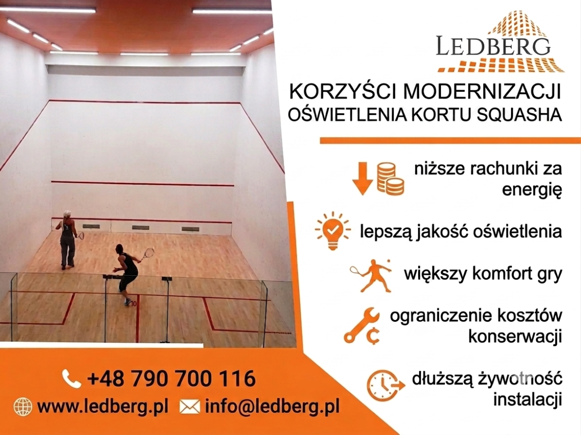 KORZYŚCI MODERNIZACJI OŚWIETLENIA KORTU SQUASHA