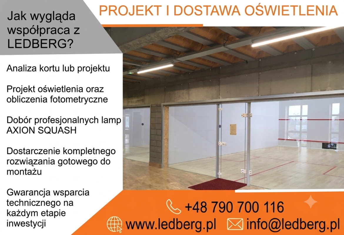 Projekt i dostawa oświetlenia do kortów squash projekt i dostawa oświetlenia